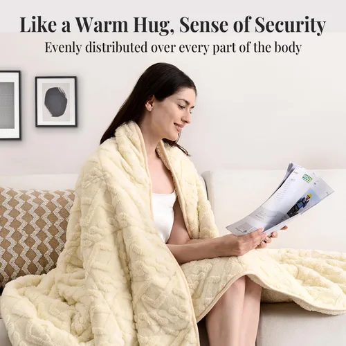 Miniatura 4 de Topblan - Manta pesada para adultos de 12 libras, suaves y cómodas mantas de forro polar con sherpa lanudo, manta pesada de jacquard elegante