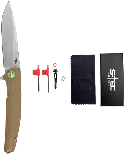 Miniatura 7 de S-TEC Sandvik - Cuchillo plegable de acero inoxidable con mango compuesto G10 (TS500 marrón)