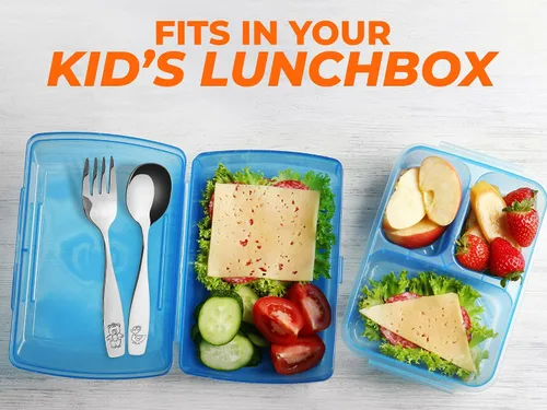 Miniatura 6 de Zulay Kitchen 4 utensilios para niños pequeños, juego de cubiertos de acero inoxidable para niños, tenedores y cucharas seguros para niños y niños