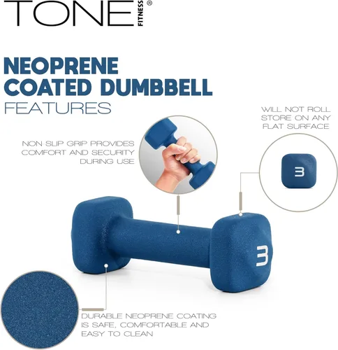 Miniatura 32 de Tone Fitness Pares de Mancuernas de Pesas de Neopreno con Cabeza Cuadrada Antirrodamiento Múltiples Opciones Azul
