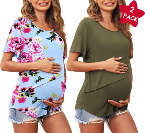 Miniatura 2 de Ekouaer Camisetas de lactancia de manga corta para mujer, de doble capa, tallas S-XXL