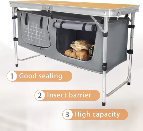 Miniatura 4 de CampLand - Mesa plegable de aluminio para exteriores, ligera, de altura ajustable con organizador de almacenamiento para barbacoa, fiesta, camping