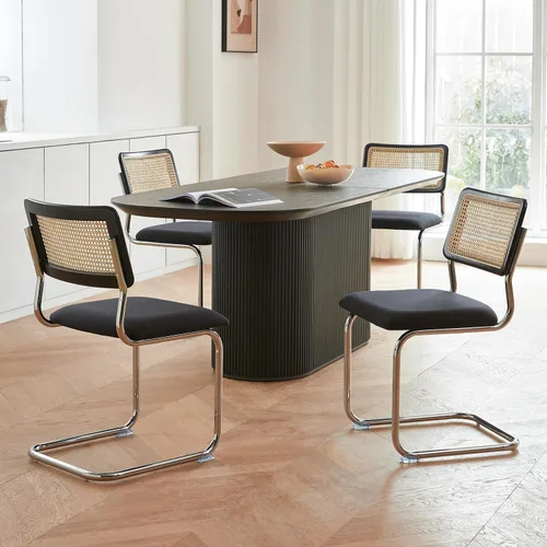 Miniatura 11 de GrandNoor Juego de 2 sillas de comedor de ratán negro con cromo, sillas de cocina de madera modernas de mediados de siglo, sillas de comedor