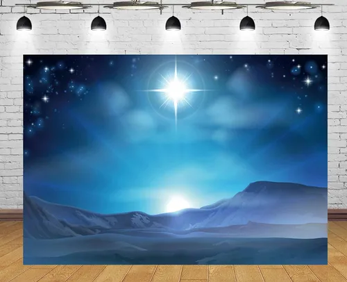 Miniatura 2 de Zliisang Fondo de Belén de Navidad de 5.9 x 3.6 pies, diseño de estrella de Belén sobre el desierto, nacimiento de Jesús, decoraciones de Navidad