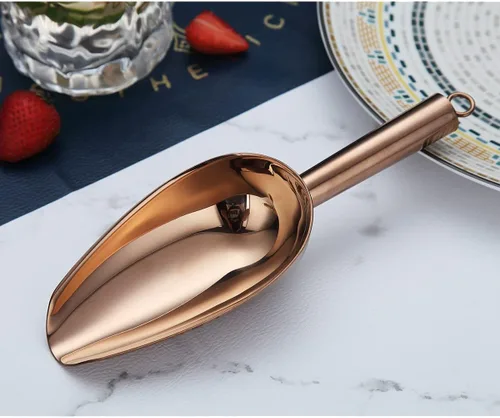 Miniatura 3 de Berglander Cuchara de hielo de acero inoxidable oro rosa de 6 onzas, cuchara de hielo de metal chapado en cobre de titanio para máquina de hielo, 4.