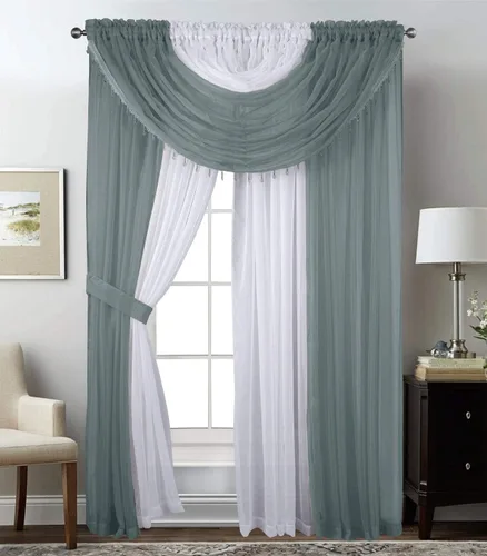 Miniatura 16 de Sapphire Home Cortinas traslúcidas – Juego de 4 paneles de dos tonos con cenefa y alzapaños, 55 x 63 pulgadas, cortina ligera filtrante de luz