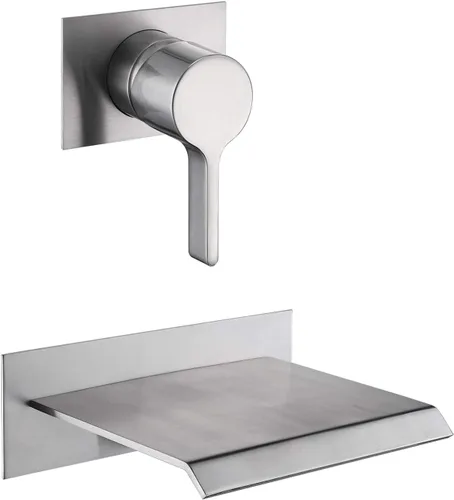 Miniatura 9 de sumerain Grifo de bañera de montaje en pared negro con boquilla de bañera en cascada manija única con válvula áspera de alto flujo Negro mate