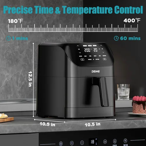 Miniatura 3 de Freidora de aire de 6.2 cuartos de galón de gran capacidad, freidora de aire caliente sin aceite, horno de 1500 W, cocina saludable con 8 ajustes
