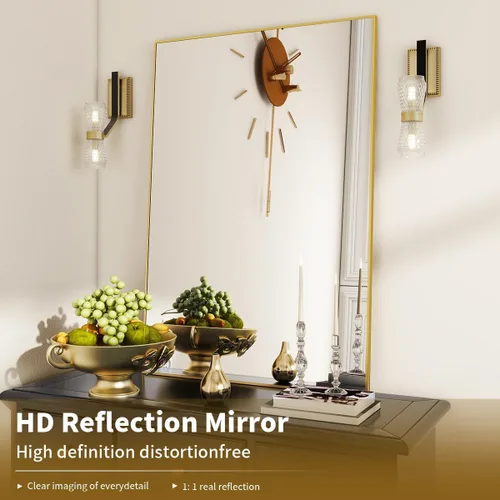 Miniatura 2 de BEAUTYPEAK Espejo de pared rectangular dorado de 24 x 36 pulgadas con marco de metal, se cuelga horizontal o vertical para sala de estar