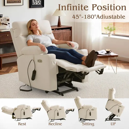 Miniatura 7 de Silla reclinable eléctrica para personas mayores con reposapiés extendido, silla reclinable plana de posición infinita para adultos con masaje