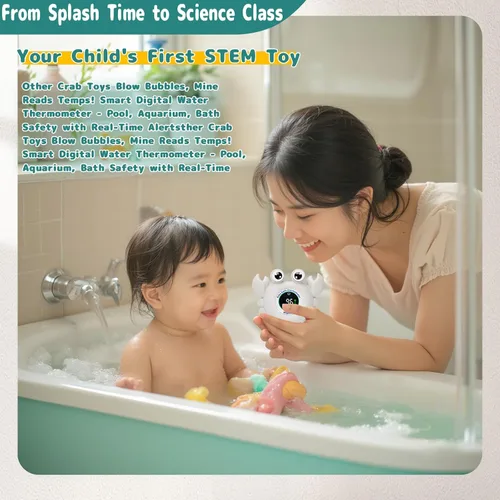 Miniatura 5 de Termómetro de baño para bebé, juguete de cangrejo – Termómetro digital flotante de agua con pantalla LED y alertas de color para bebés, bonito