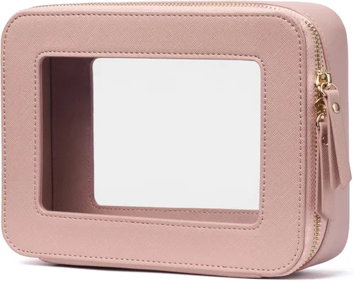 Miniatura 49 de Bolsa de maquillaje transparente Popvibe, estuche de cosméticos de viaje con cremallera, bolsa de aseo transparente con cremallera, organizador Malva