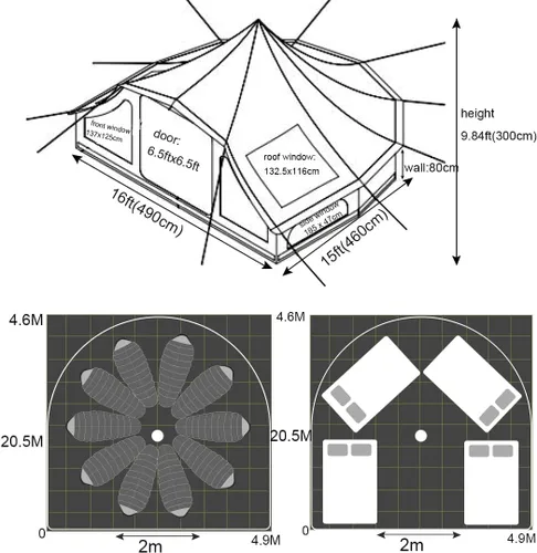 Miniatura 4 de Tienda de campaña grande impermeable de 4 estaciones de lona de algodón Glamping Yurt con agujero de gato de estufa para 6-8 personas Camping Caza