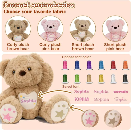 Miniatura 4 de Oso de peluche personalizado con nombre bordado, animales de peluche personalizados para bebés, juguetes de peluche de oso para regalos de niña de 3