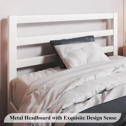 Miniatura 3 de LoVinson Marco de cama tamaño Twin, base de cama de plataforma resistente con base de metal fuerte, almacenamiento debajo de la cama, base de Blanco