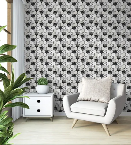Miniatura 8 de MOSAICOWALL Azulejos autoadhesivos para salpicaduras (juego de 10 azulejos) (negro y blanco)