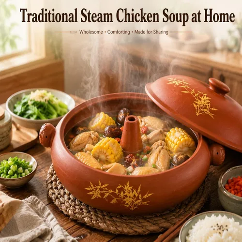 Miniatura 3 de XICHENGSHIDAI Yunnan Zisha - Olla de vapor de cerámica, olla de vapor de arcilla morada de 1.5 cuartos de galón con tapa, cazuela tradicional
