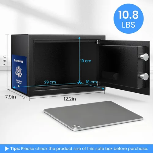 Miniatura 2 de Pequeña caja de seguridad biométrica inteligente para el hogar, mini caja fuerte para el hogar con alertas dobles antirrobo, modo silencioso