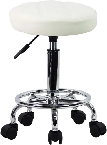 Miniatura 8 de KKTONER - Taburete redondo rodante de cuero sintético PU, altura ajustable, giratorio, para trabajo de dibujo, spa, tienda médica, salones, Negro