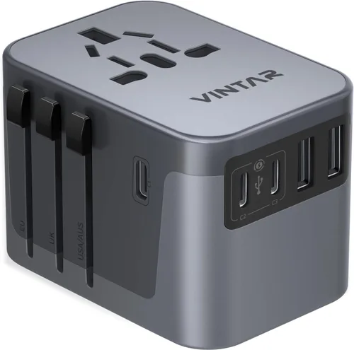 Miniatura 8 de VINTAR - Adaptador de viaje universal, adaptador de corriente internacional con 6A, 3 USB C y 2 puertos USB, adaptador de enchufe esencial de viaje