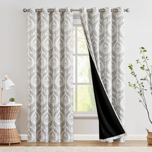 Miniatura 11 de jinchan Cortinas opacas de 90 pulgadas de largo, 2 paneles de medallón de damasco azul, cortinas de ventana para dormitorio, con ojales, aislamiento