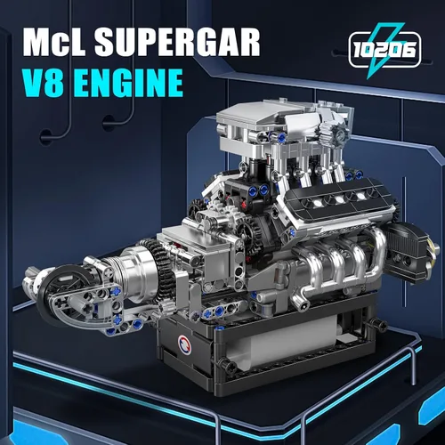 Miniatura 2 de Mould King 10206 MCL - Bloques de construcción de superauto, kit de modelo de transmisión de motor V8, juego de ladrillos para automóvil deportivo