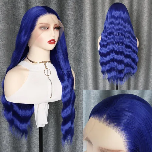 Miniatura 16 de Pelucas de encaje frontal sintéticas largas y rizadas de color gris para mujeres, parte central, línea natural del cabello, pelucas de encaje