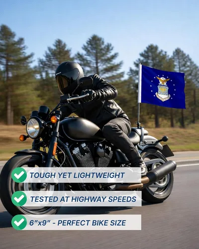 Miniatura 9 de AGAS - Bandera de motocicleta de la Fuerza Aérea – 6 x 9 pulgadas – Poliéster de punto impreso de doble cara – Bordes de doble costura – Bandera