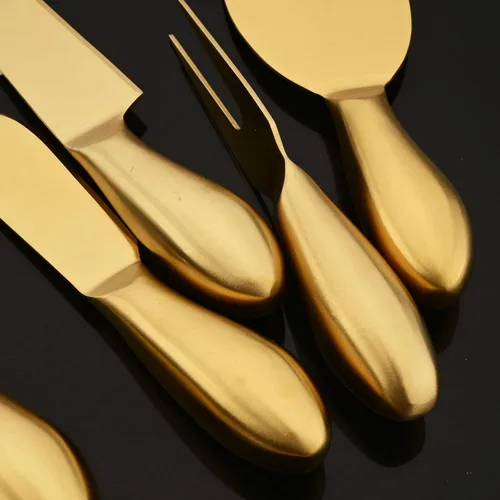 Miniatura 7 de JASHII Juego de 6 cuchillos esparcidores de mantequilla de queso dorado, juego de espátula de mermelada de una sola pieza, juego de cuchillos