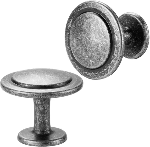 Miniatura 32 de Pomos de níquel cepillado para gabinetes, pomos de cajón de níquel, paquete de 10 de 1-1/4 pulgadas, 8222 tiradores redondos de un solo agujero