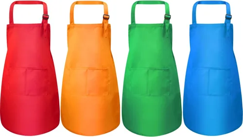 Miniatura 8 de Yaomiao Paquete de 4 delantales para niños, delantal ajustable con bolsillo, para cocinar, hornear, pintura, actividades