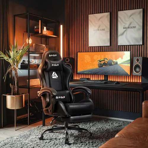Miniatura 2 de NEO CHAIR Silla para Videojuegos con Reposapiés, Silla de Oficina Ergonómica de Respaldo Alto y Cómoda, con Soporte Lumbar, Altura Ajustable
