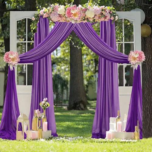 FUHSY Cortinas moradas para arco de boda, 6 yardas, 2 paneles de tela de gasa, cortinas de techo para bodas, cortinas moradas para telón de fondo,