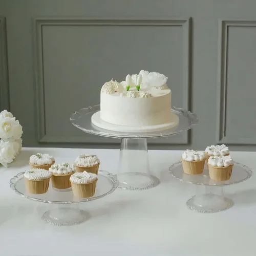 Miniatura 17 de Efavormart - Paquete de 2 elevadores de plástico transparente de 12 pulgadas con borde dorado para cupcakes y postres, soporte desechable para tartas