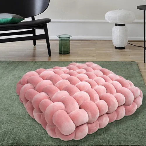 Miniatura 13 de Almohada decorativa cuadrada con nudo de 13 pulgadas, almohada anudada de terciopelo negro, almohada de piso de 8 bolas para sala de estar, ventana