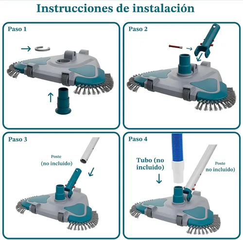 Miniatura 4 de Cabezal de Aspiradora Triangular con Peso Upgrade Pro Giratorio para Piscina con Cepillo y Mango EZ Clip - para Limpiar Superficie Seguro