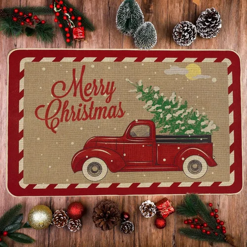 Miniatura 6 de Ruisita Felpudos de Navidad de 31.5 x 20 pulgadas, antideslizantes, tapete de Navidad para camión, feliz Navidad, bienvenida, felpudo delantero