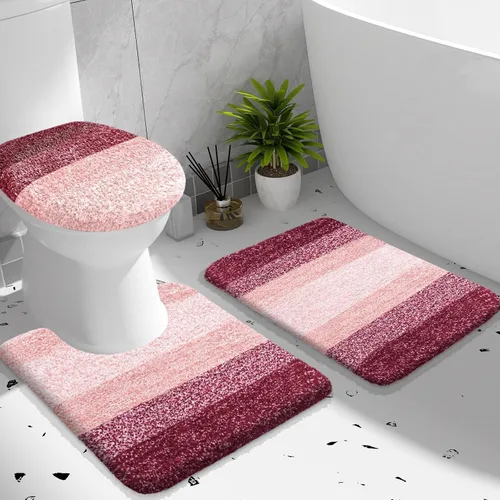 Miniatura 24 de OLANLY Juego de alfombras de baño de 3 piezas, alfombra de baño de microfibra suave absorbente, alfombra de contorno en forma de U para inodoro