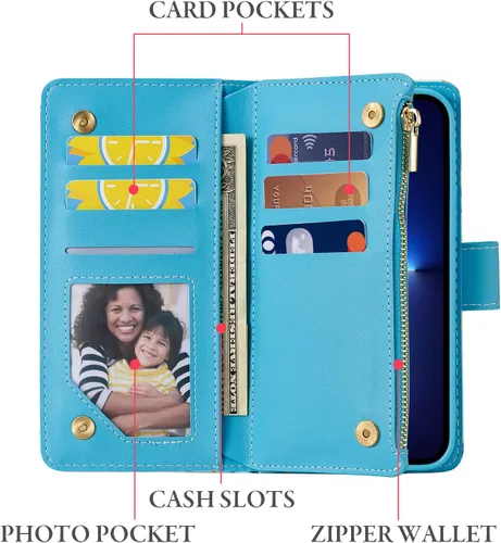Miniatura 3 de UEEBAI Funda para iPhone 13 de 6.1 pulgadas, Cartera de piel sintética retro a prueba de golpes con función de soporte de ranuras para tarjetas