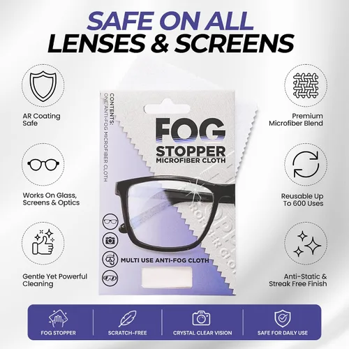Miniatura 3 de Paño de limpieza de microfibra antivaho para lentes – Fog Stopper Cloth para gafas y pantallas – Reutilizable hasta 600 usos – Limpiador de lentes