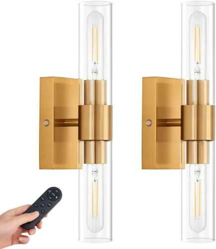 Miniatura 14 de Juego de 2 apliques de pared a pilas, luces de pared inalámbricas con control remoto, lámparas de pared regulables recargables para dormitorio