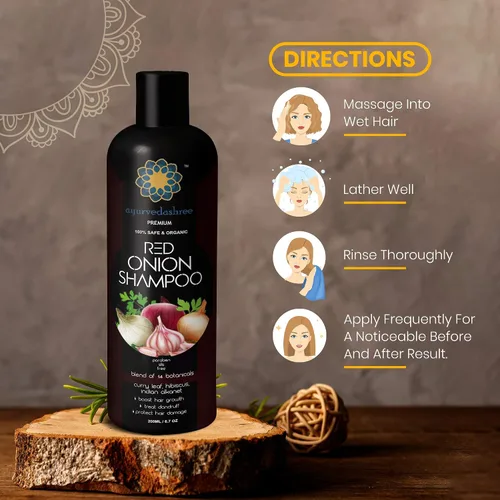 Miniatura 9 de AYURVEDASHREE Champú de cebolla roja para el crecimiento del cabello y control de caídas del cabello, con hoja de curry, hibisco, alanket indio