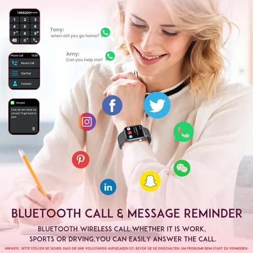 Miniatura 2 de Smartwatch - Reloj inteligente para mujer, reloj inteligente negro para mujer, responder llamadas Bluetooth, teléfonos Android, compatible