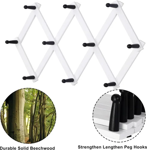 Miniatura 7 de Dseap Acordeón de pared: Perchero de pared expandible de madera de 16" de alto, soporte para sombreros, gancho de acordeón para gorras de béisbol