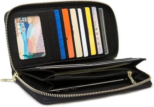 Miniatura 63 de Cartera de mano para mujer, estilo bohemio, con RFID, elegante, espaciosa con correa para viajes, capacidad para tarjetas, teléfono, dinero
