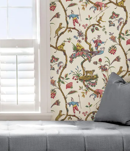 Miniatura 5 de Papel pintado autoadhesivo Scalamandre x Scalamandre multicolor blanco Chinoise Exotique, SCS3843, de NuWallpaper