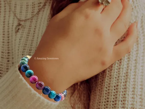 Miniatura 767 de Amazing Gemstone Pulsera de cristal para mujeres y hombres, pulsera de cristal curativo de protección, pulsera elástica con cuentas de piedras