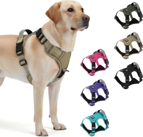 Miniatura 8 de Arnés táctico resistente para perros pequeños, arnés para perro sin tirones con asa y clip frontal, acolchado suave reflectante, panel de , chaleco