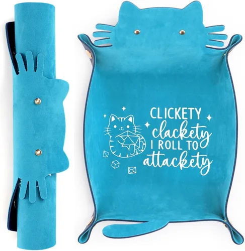 Bandeja de Dados de Gato Azul Novedad Bandeja de Dados de Cuero PU con Forma de Gato Morado para Rodar Portátil Soporte de Dados Organizador de