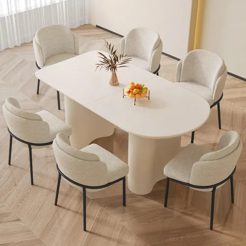 Miniatura 12 de Mesa de comedor negra de 55 pulgadas, una mesa rectangular de extremo redondeado con patas de diseño ondulado para cocina, comedor, oficina en casa